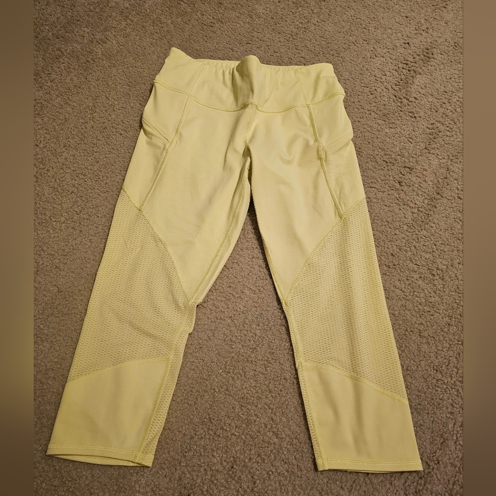Athleta Yellow Mesh Leggings w Pockets